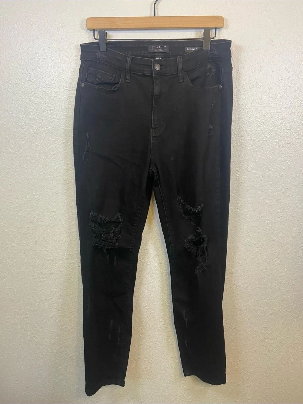 Judy Blue Black Slasher Distressed Boyfriend Fit Jeans Size 11 / 30